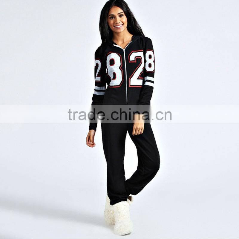 OEM customized fashion adult number printed front zipper onesie