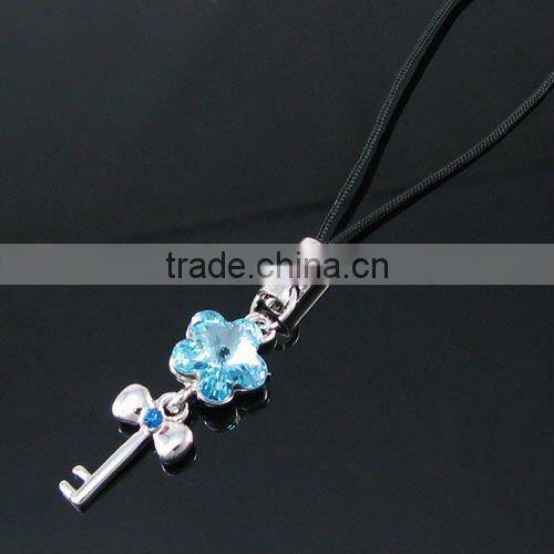 fashion key mobile charm, high quality crystal mobile accessories