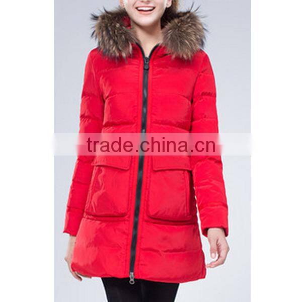 2015 New Listing Women Long Warm Down Coat With Fur Hoody