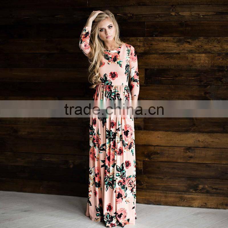 Floral Print New Cotton Women Maxi Dress 2017 Plus Size Summer Dress Long Frock Design