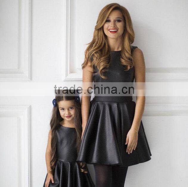 Little Black Dress Wholesale Clothing Sleeveless Leather Mom And Daughter Dress Matching