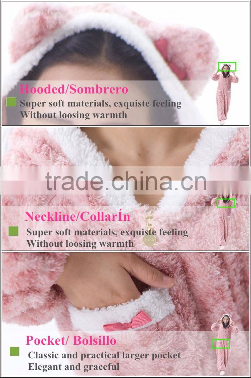Women hooded cute onesie printed long sleeve coral fleece onesie