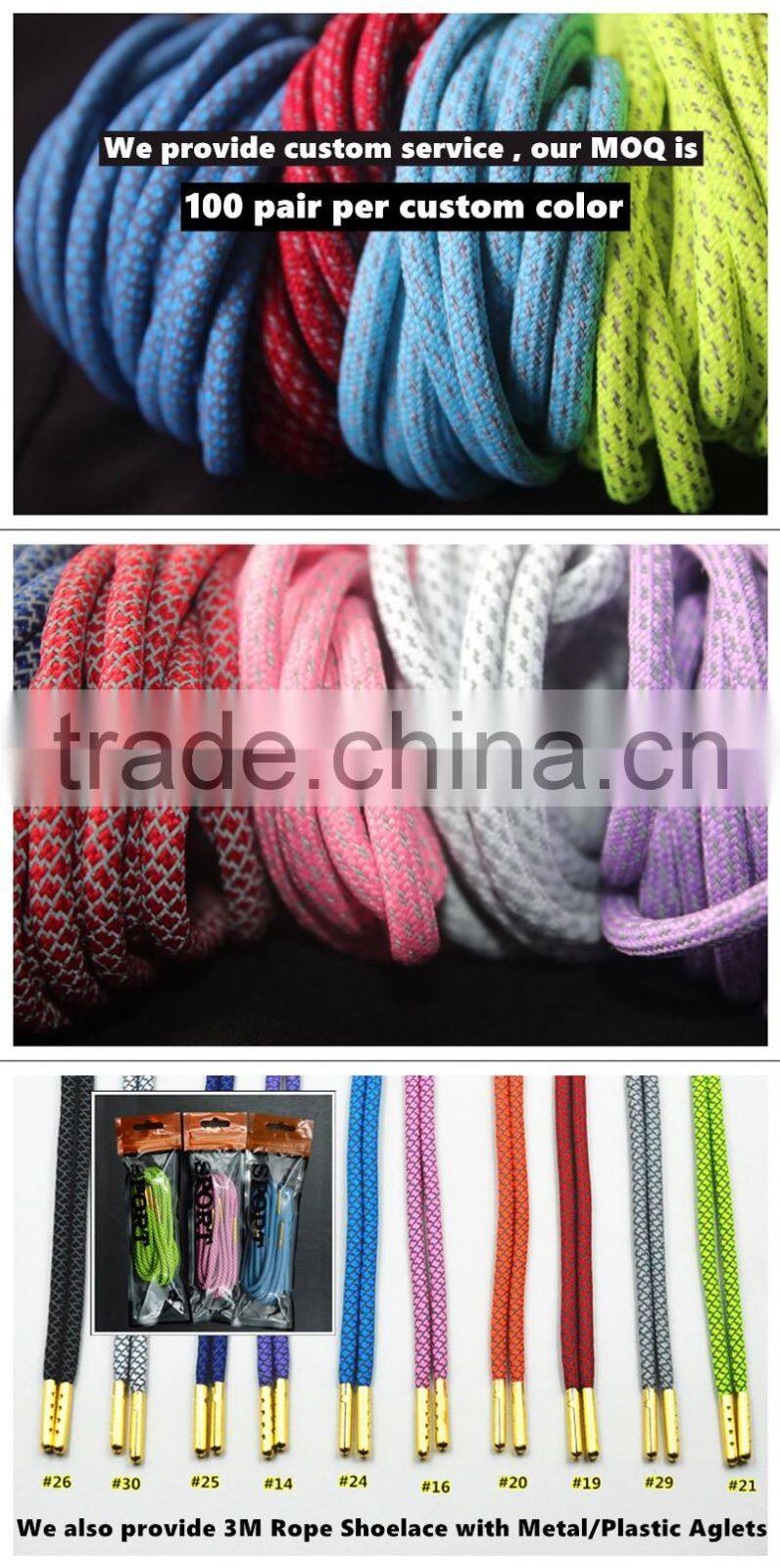 Round Tough Reinforced 3M Reflective Boot Lace Shoelaces Factory Product Professional Vintage Shoelaces Custom Manufactuer