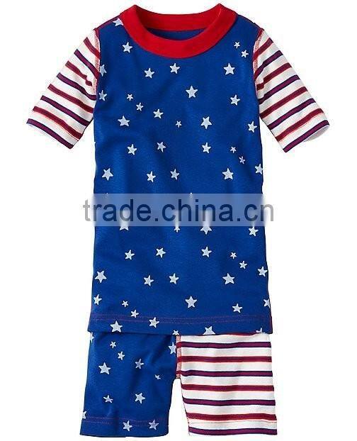 2017 wholesale kids latest design summer sleepwear cotton casual sleeping suit pajamas children stripe cotton pyjamas 1-6 years