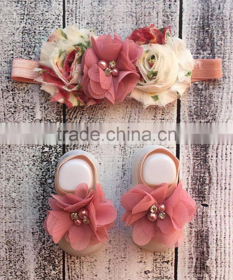 New Design Toddler Clothing Set Chiffon Headband And Barefoot Sandal For Infant Girl Cute Kids Wear NP-G-CS905-30