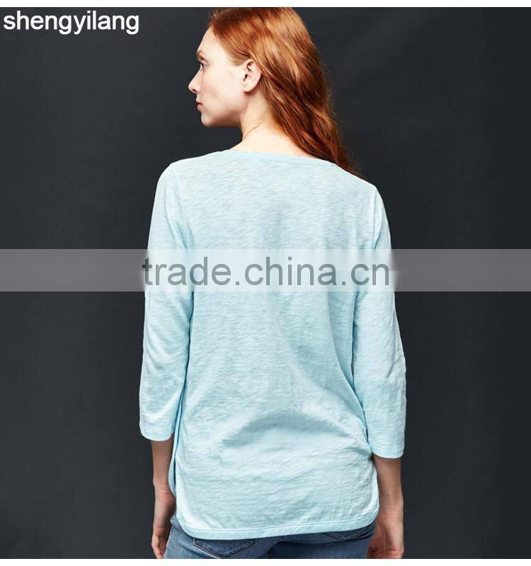 Spring new arrival wild solid color seven sleeve t-shirt custom high quality bamboo clothing in guangzhou