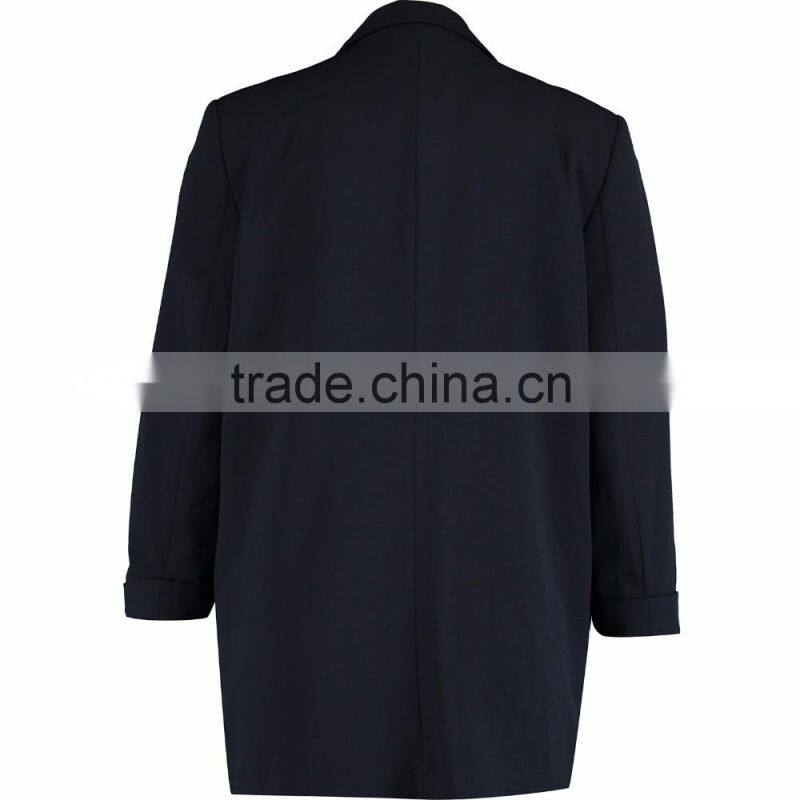 Machine Washable Fashion Navy Open Long Blazer for Women