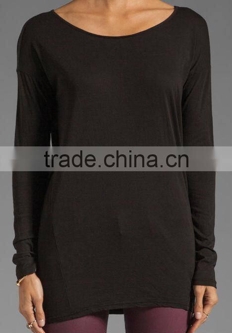 long sleeve open boat neck fashion t-shirts