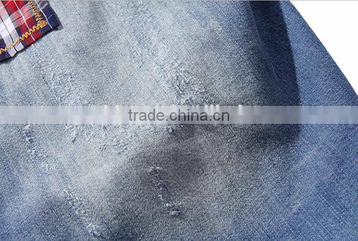 2016 New arrival England style Splicing men denim casual shirt