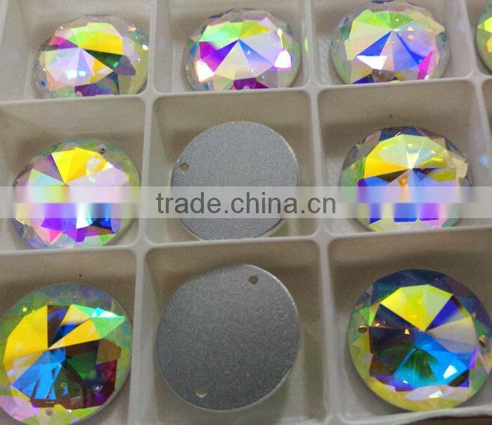 crystal AB glass Flat back no Hotfix crystal element brilliant round Flat back stone with two holes