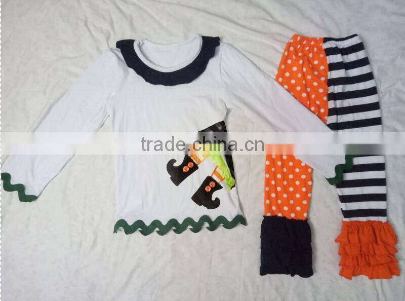 Fall Baby Clothes Girls Orange Top and Pant Ruffle Outfits For Kids in Halloween