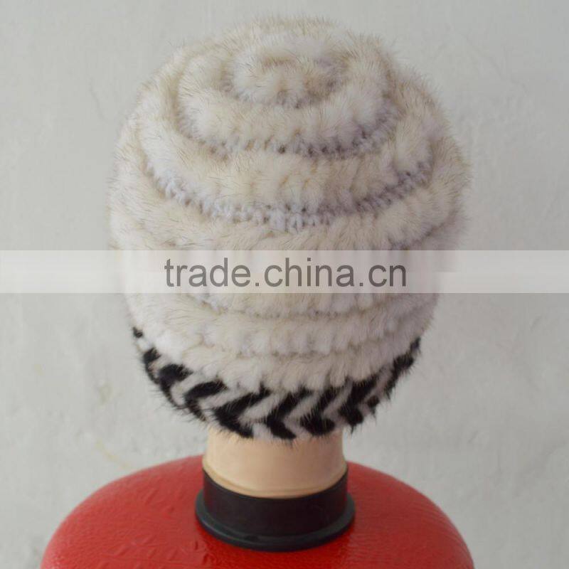 SJ922-06 Stock Beautiful Yarn Knit Mink Fur Hats