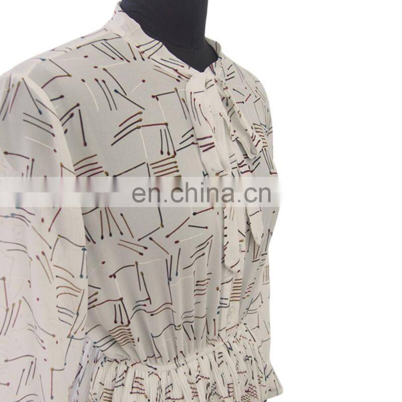 2016 women long sleeve geometry print shirt dress with tie