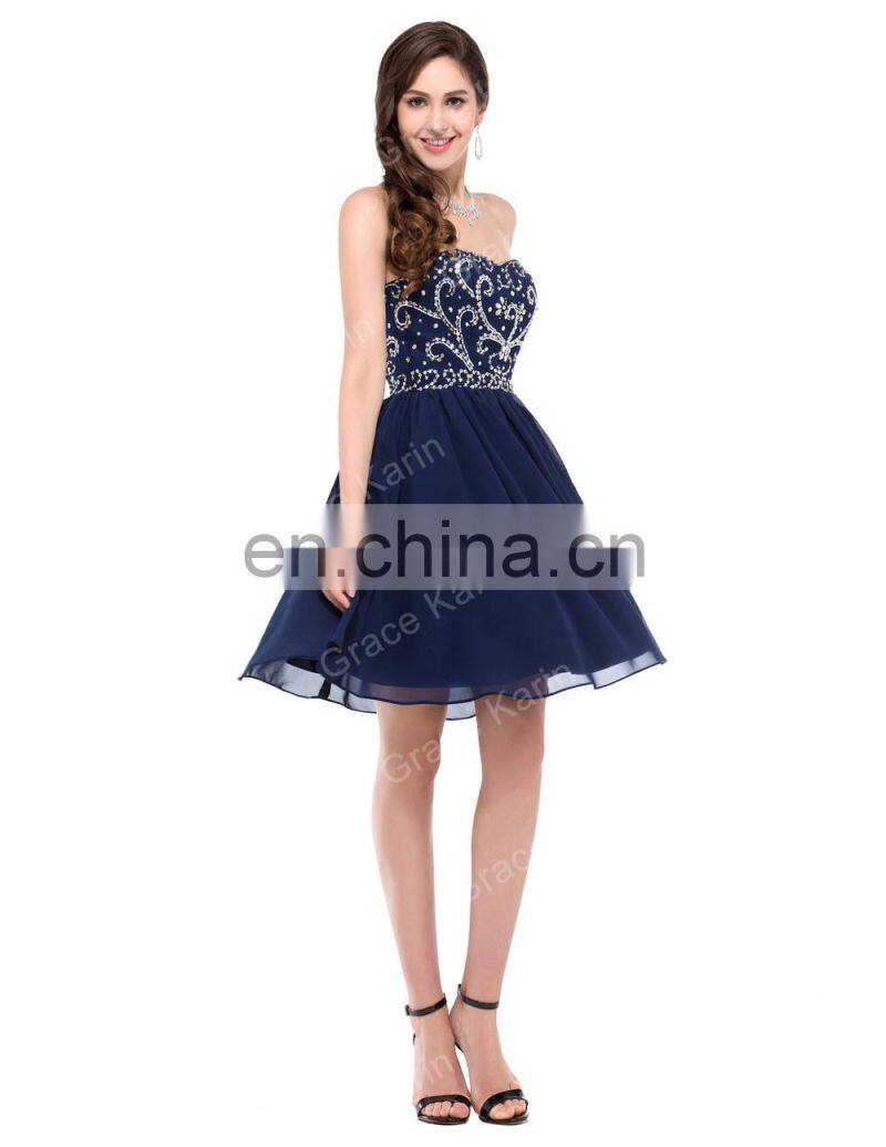 Grace Karin Sexy Strapless Chiffon Short Navy blue Prom Dress CL6049-1