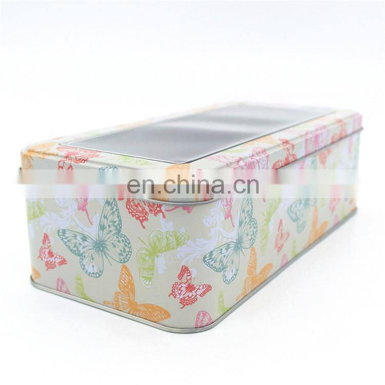 Rectangular tin box cosmetic tins with clear window top