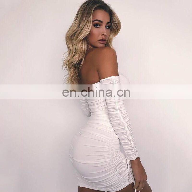 Lady off shoulder dress flat shoulder long sleeve sexy dress