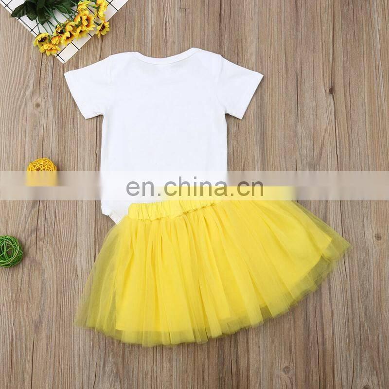 New Summer Toddler Baby Girl Sunflower one letter print Romper & kids Tutu Skirts Set Outfits 0-2years