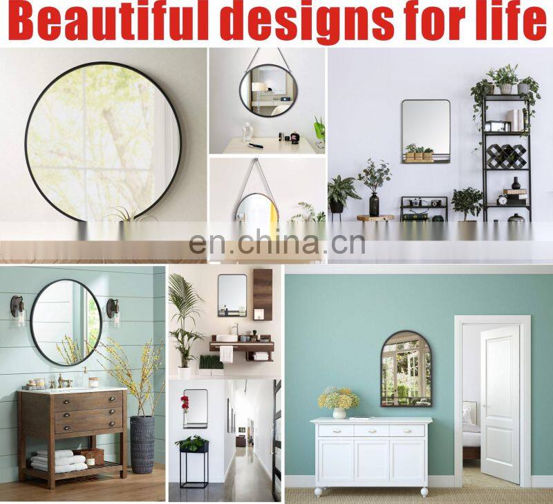 Contemporary iron frame round wall mounted black mirror