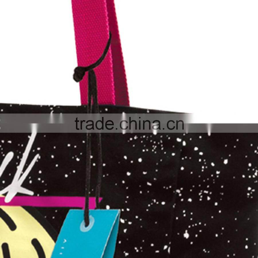 Wholesaler 2016 fashion polyester black women tote bag