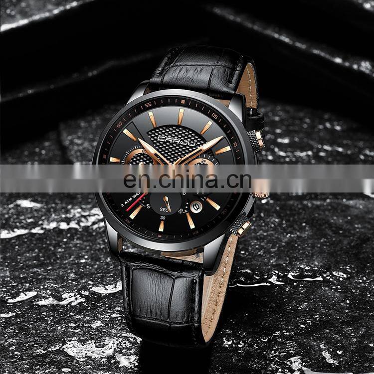 CRRJU 2212 Customized man quartz watch 3d case design chrono day waterproof fashion leather wristwatches men automatic