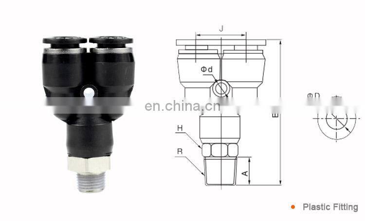 PX Black Three 3 way elbow Pneumatic Plastic y branch Shaped Male pvc pipe fittings