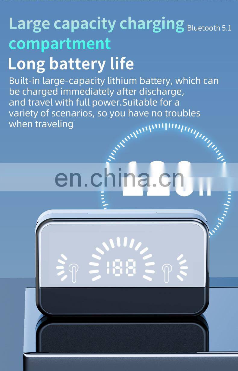 2021 New Mirror H8 TWS Wireless earbuds Mini Earphone 2000mAh LED Display Headset earphone Noise Canceling Gaming Headphones