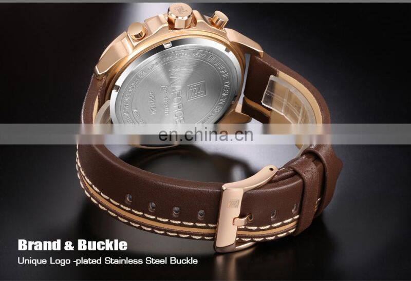 Naviforce 9110 Japan Quartz Movt Custom Logo Watch Leather Complete Calendar Wristwatches Naviforce Watches For Men