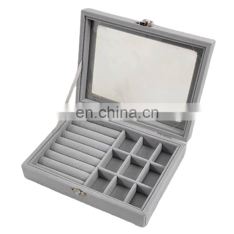 Velvet Glass Ring Earring Jewelry Display Organizer Box Tray Holder Storage Case