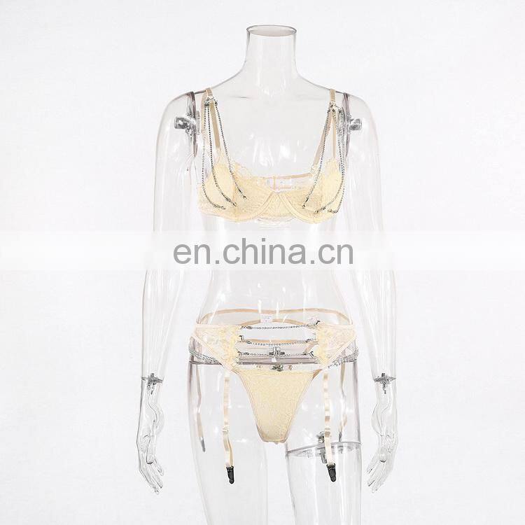2021 New Design Lace Sexy Rhinestone Chain Shiny Sequined Lingeri