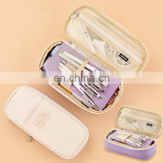 Amazon High Large Capacity Multifunction Cute Custom Canvas Kids Pen Holder Pencil Case