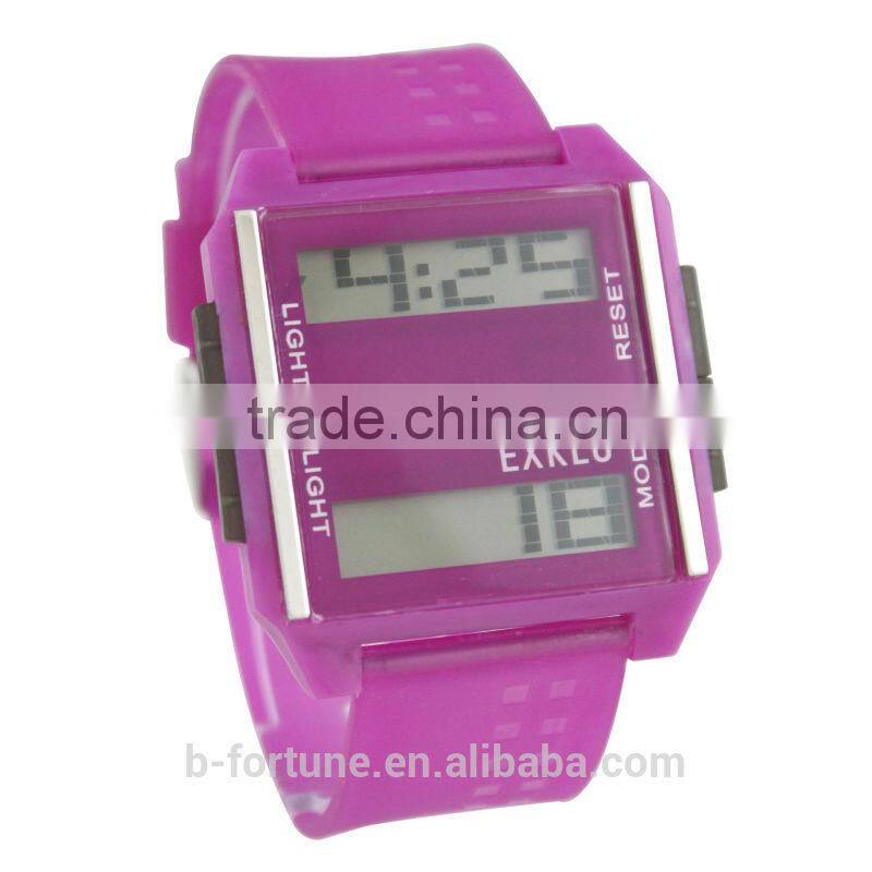 BFLV7_PU Purple Color 2 display LCD plastic thin digital watch