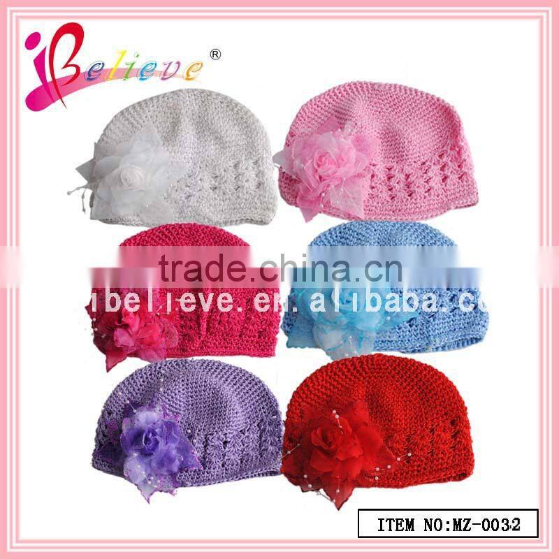 Fashion baby hat wholesale flower patterned knitted hat for child