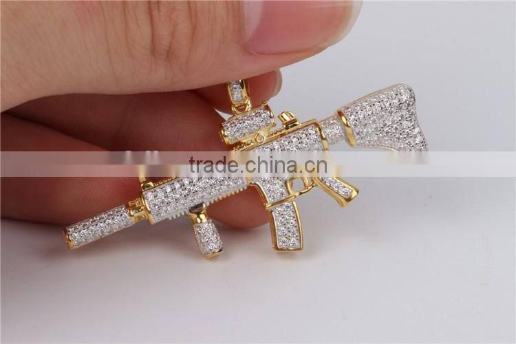 wholesale zircon bling gun necklace hip hop pendant men jewelry 2016