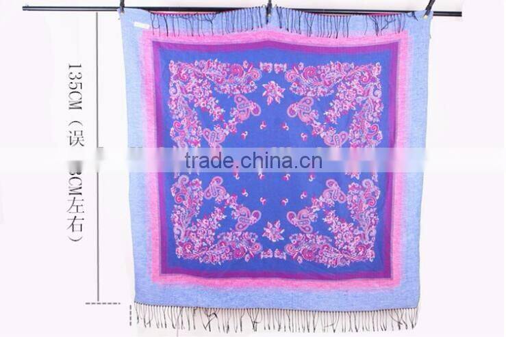 Tassel Flower Paisley Jacquard Square Lady Shawl