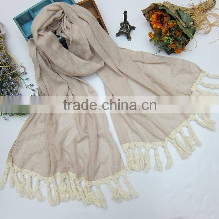 Hot Selling Fashion Ladies Plain Cotton Linen Hijab Shawl Scarf 2016