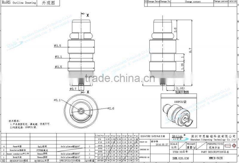 mmcx rf micro coaxial connector for earphones