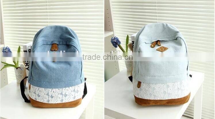 Fashion Floral Lace +Denim Canvas Women Bag Backpack School bag For Teenagers Ladies Girl Back Pack Schoolbag Bagpack