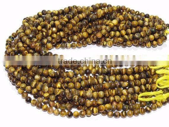 Natural Tiger Eye Plane Roundlle Beads 7X7.5MM 16''Inch AAA+++ Good Quality On Wholesale Price.