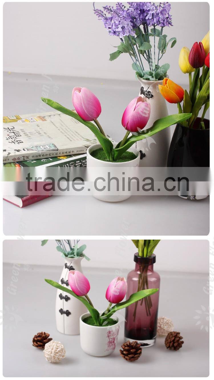 2016 Wholesale Multicolor Latex Artificial PU Flowers Two tulips bonsai Real Touch Bouquet Wedding Bridal Decor Display Flower