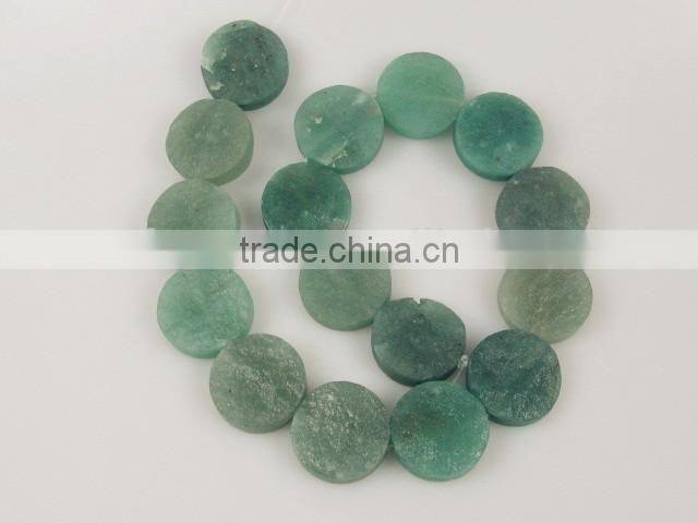 Wholesale green aventurine coin shaped gemstone loose bead 16"