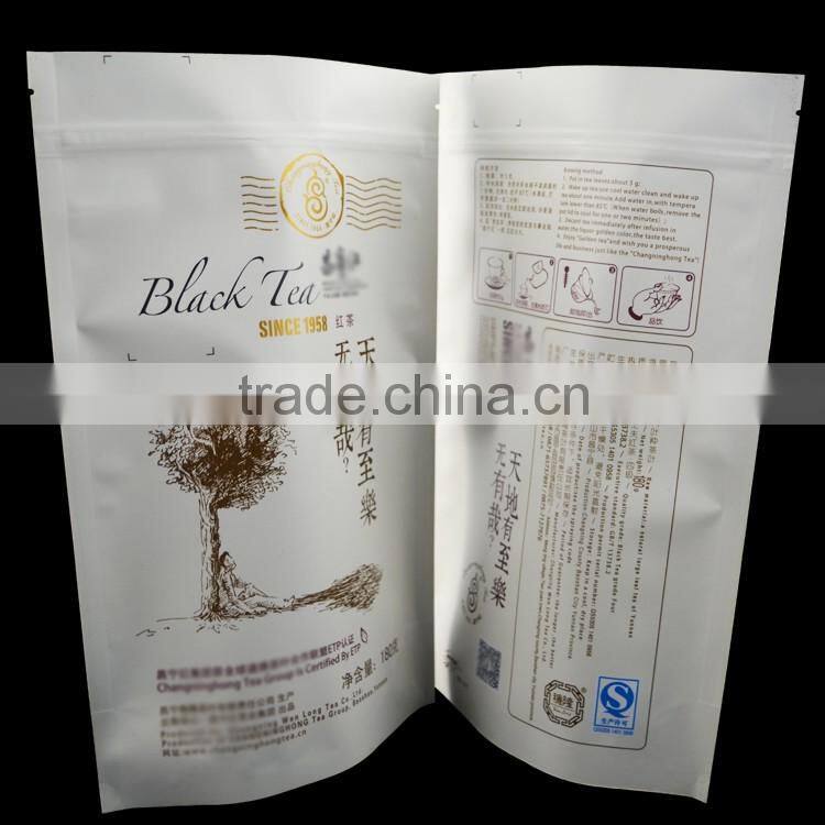 custom printing lamination aluminum foil stand up pouch with zipper top for black tea