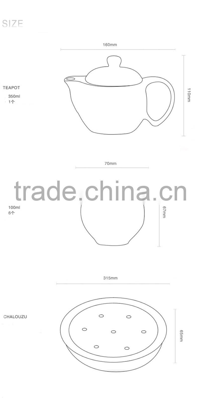 Chinese special design 8pcs teaset with tea tray wholesale teaset for promotional with 350ml teapot 100ml teacup tea tray