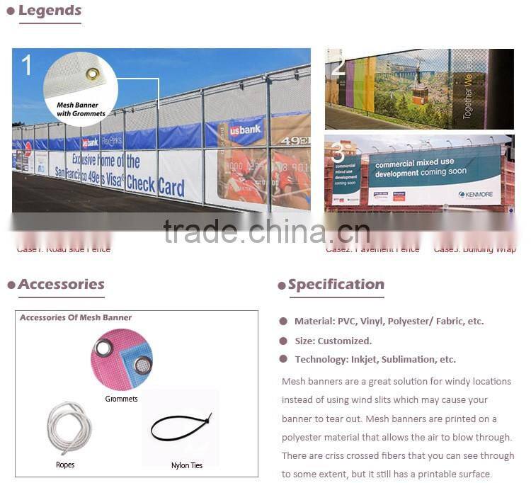 Shanghai Tongjie Outdoor Fence Mesh Banner / PVC Banner in Roll,Hem and Grommet Added