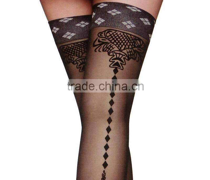 Women's Sexy Lace Printed Thigh High Top Silk Stockings