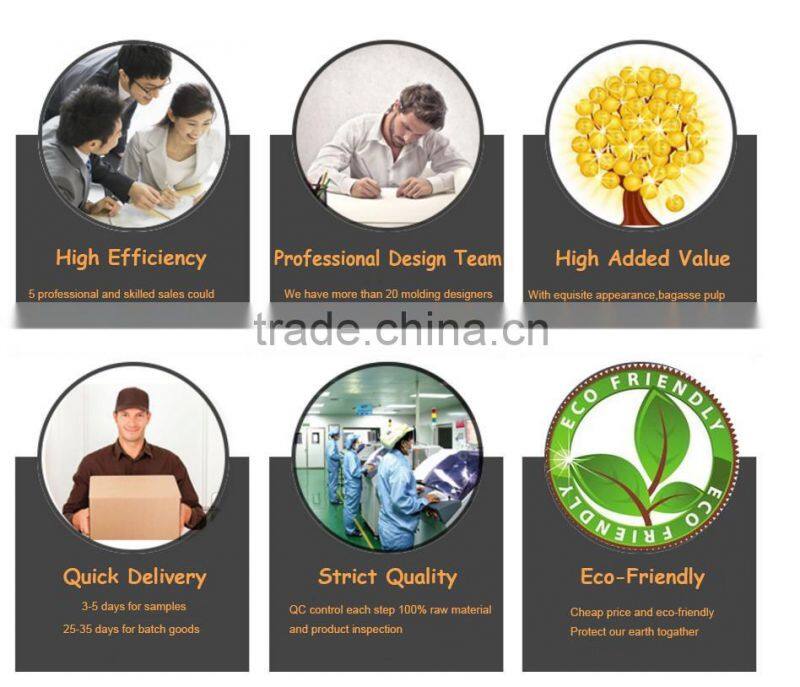 Customized White Sustainable Pulp Moulded Sugar Cane Bagasse Packaging