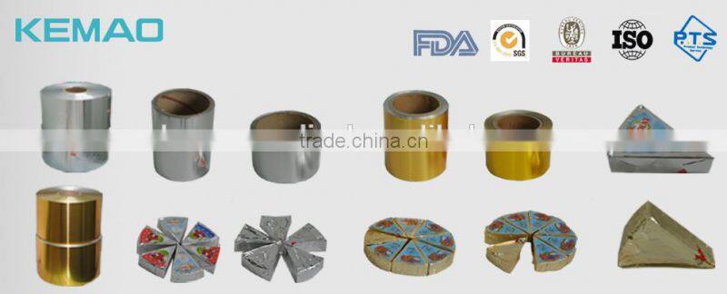 printed and heat sealing lacquer aluminium foil for triangle cheese packaging