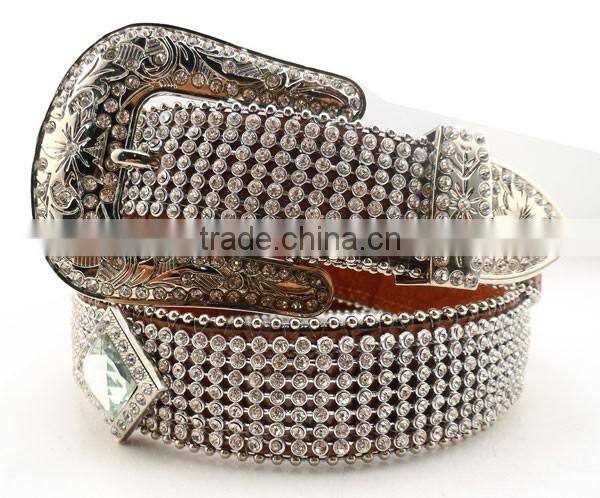 Western Fashion Strass Diamond Chain Cowgirl Rhinestone Cowhide Belt