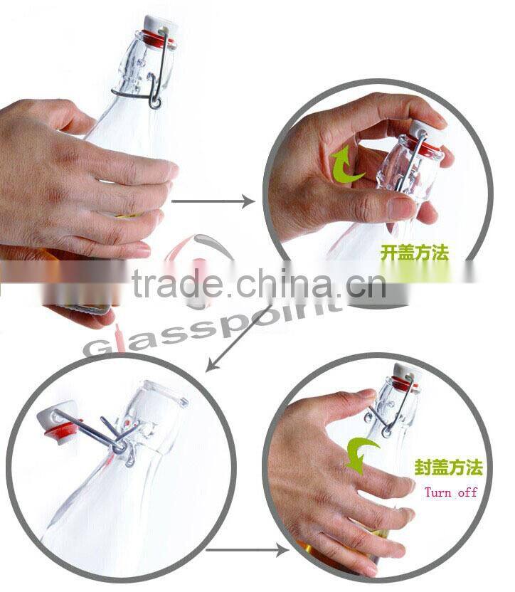 Soda drinking glass bottle, glass bottle for fruit drinks with stopper