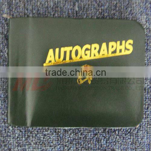 Forest Green Zipper Closed Leatherette Autograph Book with Golden Stamping
