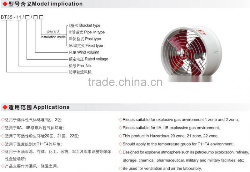BT35-11 IP54 China manufacturer Explosion proof axial flow ventilat